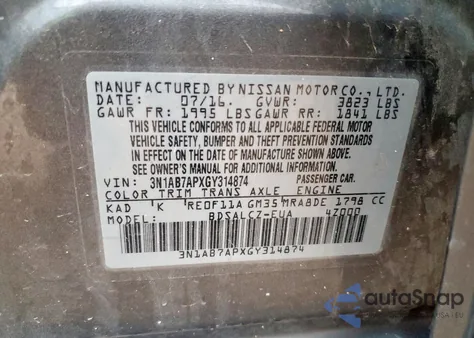 2016 Nissan Sentra S from USA, damaged, VIN 3N1AB7APXGY314874
